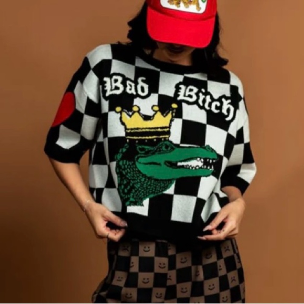 Dressed in Lala Baddie Crocodile Boxy Knit Top Size S/M